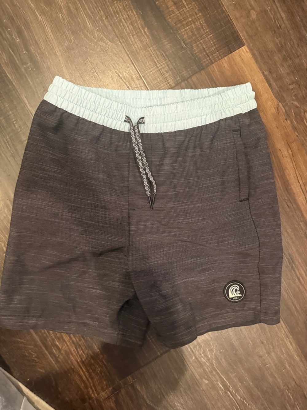 Boys Feather 4 Arrow Elastic Waist Shorts - Black with Light Blue Waistband